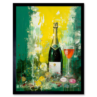 Krumholz Bubbly Pink Champagne Sparkling Wine Celebration 1 Piece Single Picture Frame Wall Art