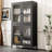 Metal Cabinet With 4 Glass Doors And Pane Finish For Bedroom Black Display Office - Living Room