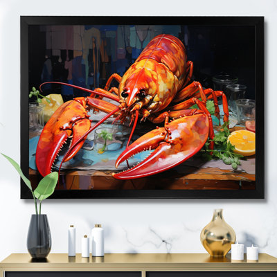 Red Lobster Meal Framed On Canvas Print