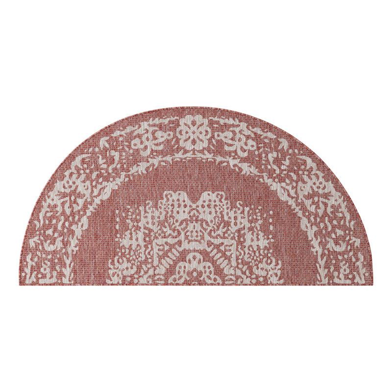 Tapis intérieur / extérieur rouge / beige Cozine, Demi-cercle 3 pi 1 po x 6 pi 1 po