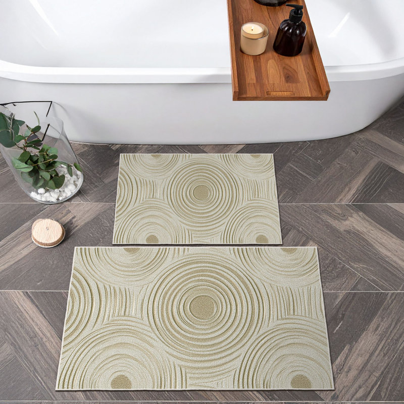 Ultra-Soft Bathmat Set (2 Pieces), Beige, 19.7 x 23.6 inches & 23.6 x 39.4 inches | 100% Polyester, 650 g/m², 0.2 in Pile Height | Non-Slip Dot Base, Machine Washable, Perfect for Bathroom Comfort & Safety
