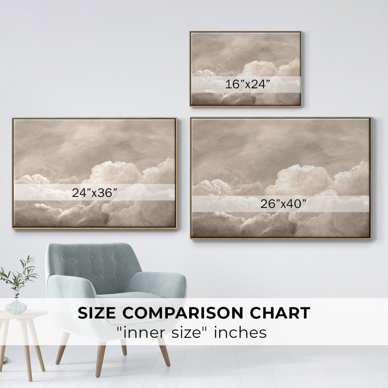«Painted Clouds I», reproduction d'art sur toile, H 25 po x l 37 po x P 2 po, Bois naturel