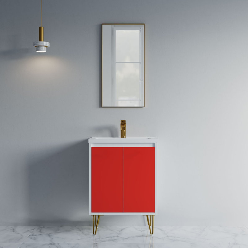 Ensemble de meuble-lavabo simple 24 po Evstati, Rouge