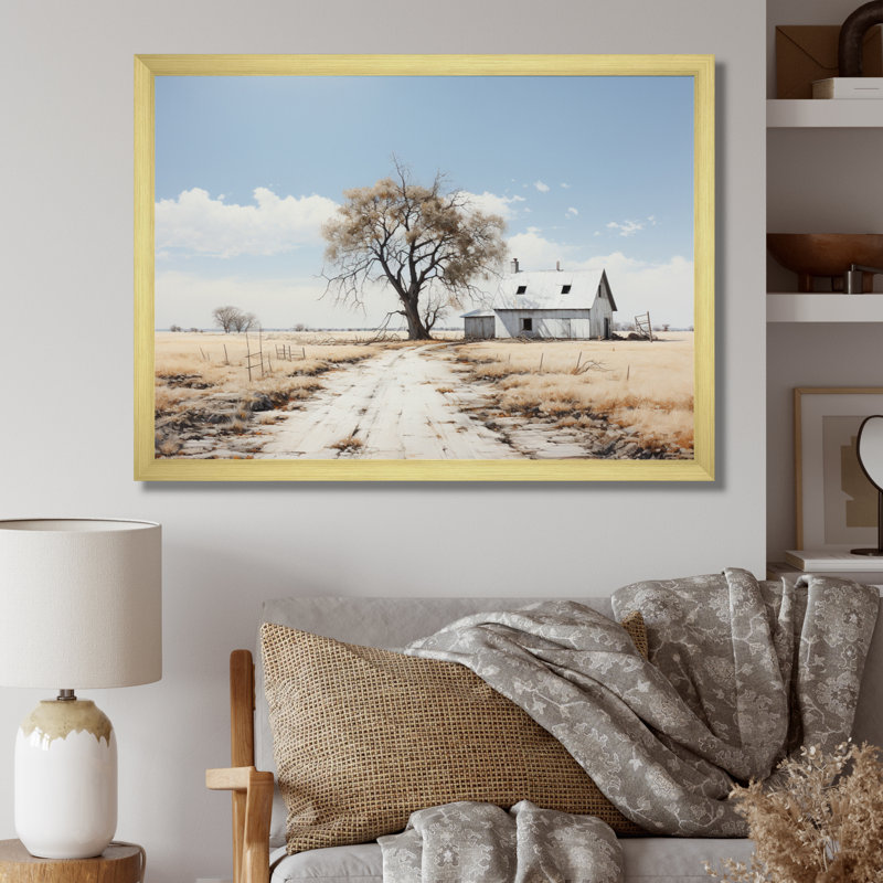 Marsel Farmhouse Minimalisme Path IV - Imprimé, H 34 po x l 44 po x P 1,5 po, Cadre doré simple