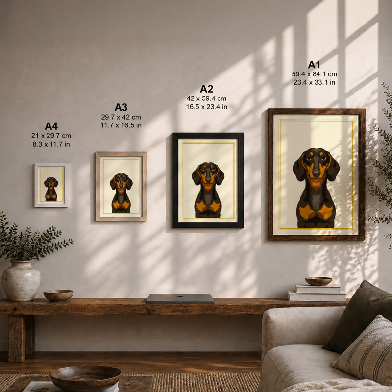 Dachshund Portrait Minimalist - Framed Print, A1 - 84.1 x 59.4 cm, Oak