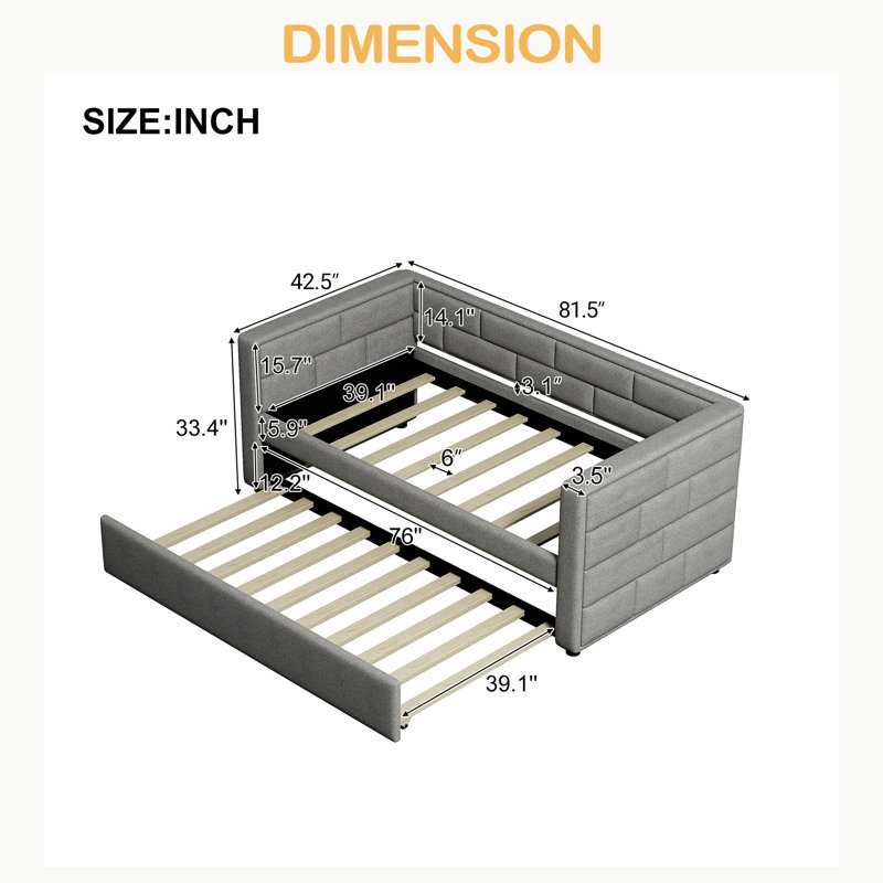 Lit de jour simple avec couchette et lit rembourré avec dossier rembourré
