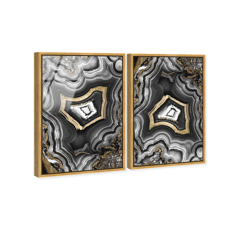 Oliver Gal Noir AdoreGeo Ensemble Abstract - Framed Acrylic Glass Wall Art, 25" H x 17" W, Gold