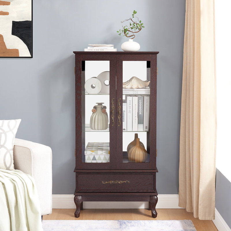 Elegant And Sophisticated Curio Cabinet With Adjustable Glass Shelves, Illuminated Display, And Ample Storage Space, Espresso