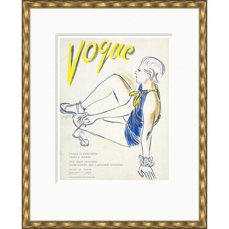 Vogue Cover, Beach Fashions, R.S. Grafstrom, January 1, 1935 Print by Condé Nast, Gold
