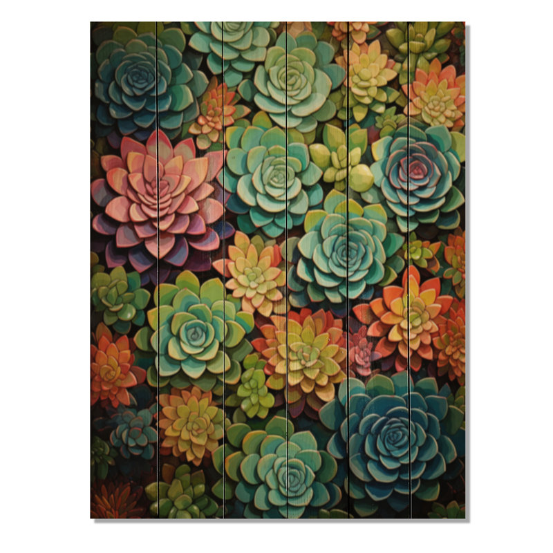 «Succulents Succulent», reproduction de mosaïque sur bois naturel, H 20 po x l 10 po x P 0,78 po