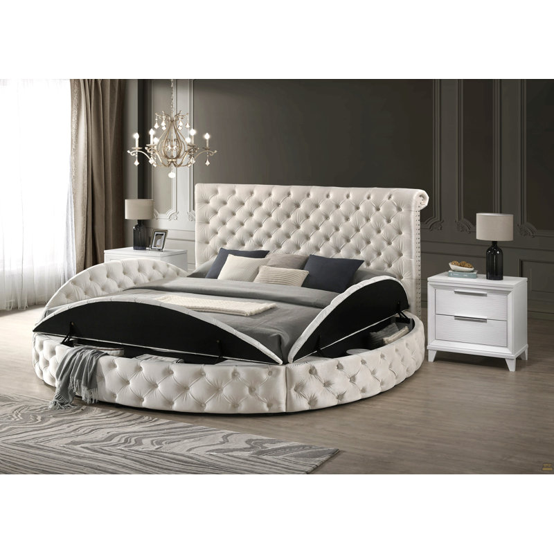 Lit de rangement en velours capitonné 1Pc, Ivoire ivoire