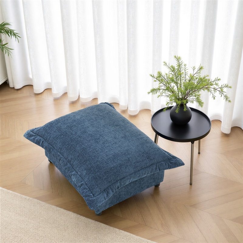 37.37cm Wide Rectangle Solid Colour Footstool Ottoman, Navy