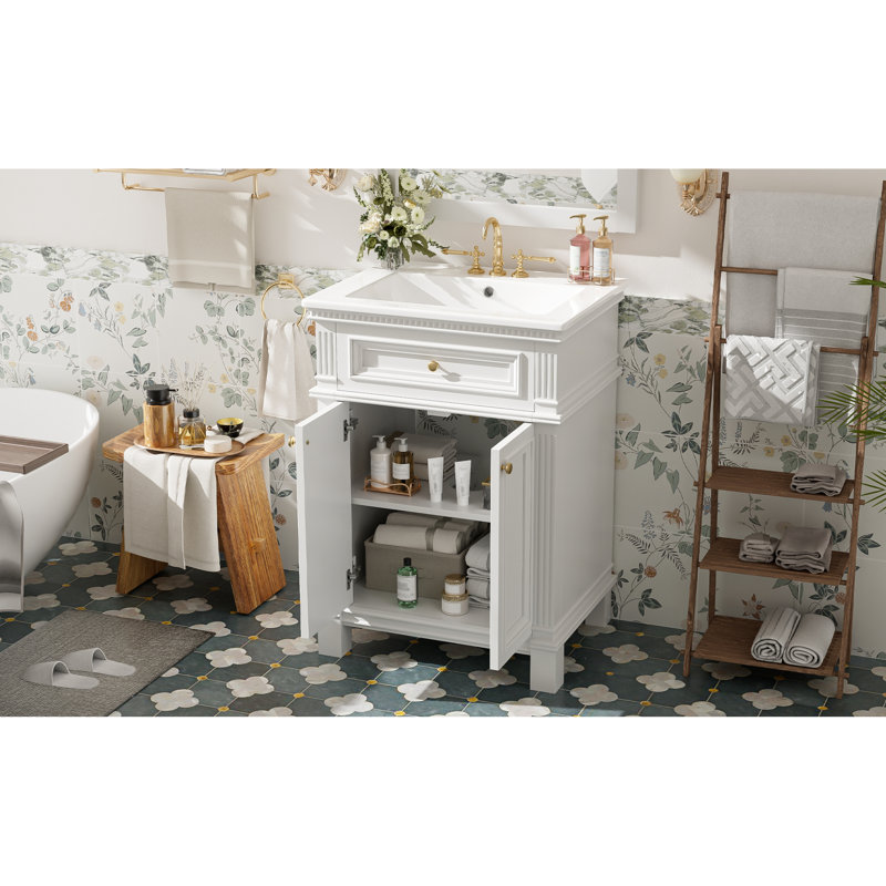 Meuble-lavabo et lavabo à fermeture en douceur, salle de bain vintage en bois aggloméré 24 po