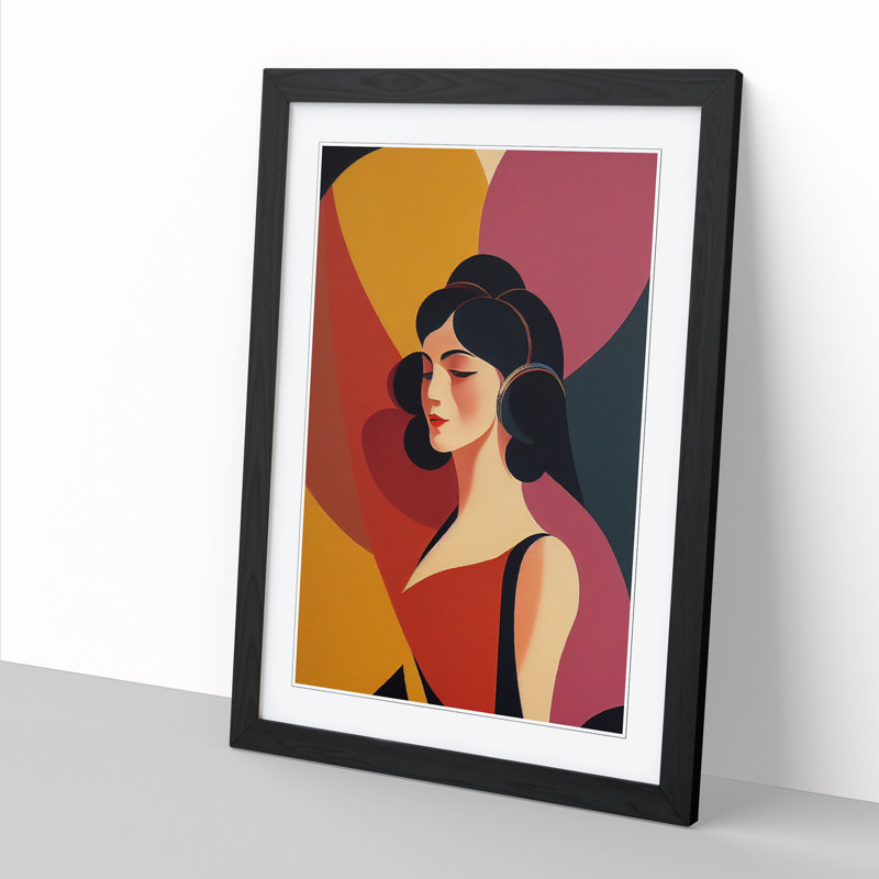 Deco Portrait Woman Vol.5 - Single Picture Frame Print, 64cm H x 46cm W, Oak Framed