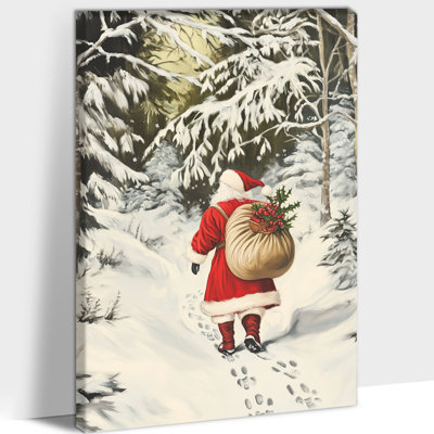 Liliguria - Père Noël scène d'hiver, art mural sur toile pour le salon, peinture de Noël rétro, impression sur toile tendue, 24 po x 36 po