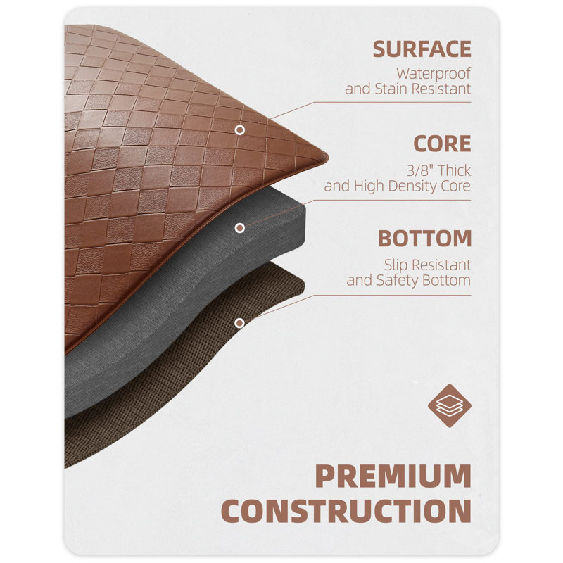 Devarian Water Resistant Anti-Fatigue Kitchen Mat, Brown, Runner 1'4" x 5'9"