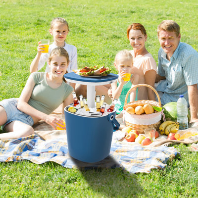SHAREWIN Patio Ice Cooler bar Table, 15-Can Multifunctional Outdoor Side Table with Snack Tray, Hidden Bottle Opener & Food Clips, Lightweight for Indoor/Patio Use, Camping, Poolside, Party