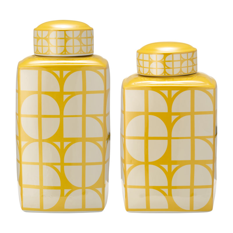 Lerryn Modern Stoneware and Ceramic Jar with Geometric Design - Sleek Contemporary Decorative Accent Piece - Stylish Handcrafted Artisanal Home Decor Vessel, Single Item Stylish Statement Jar