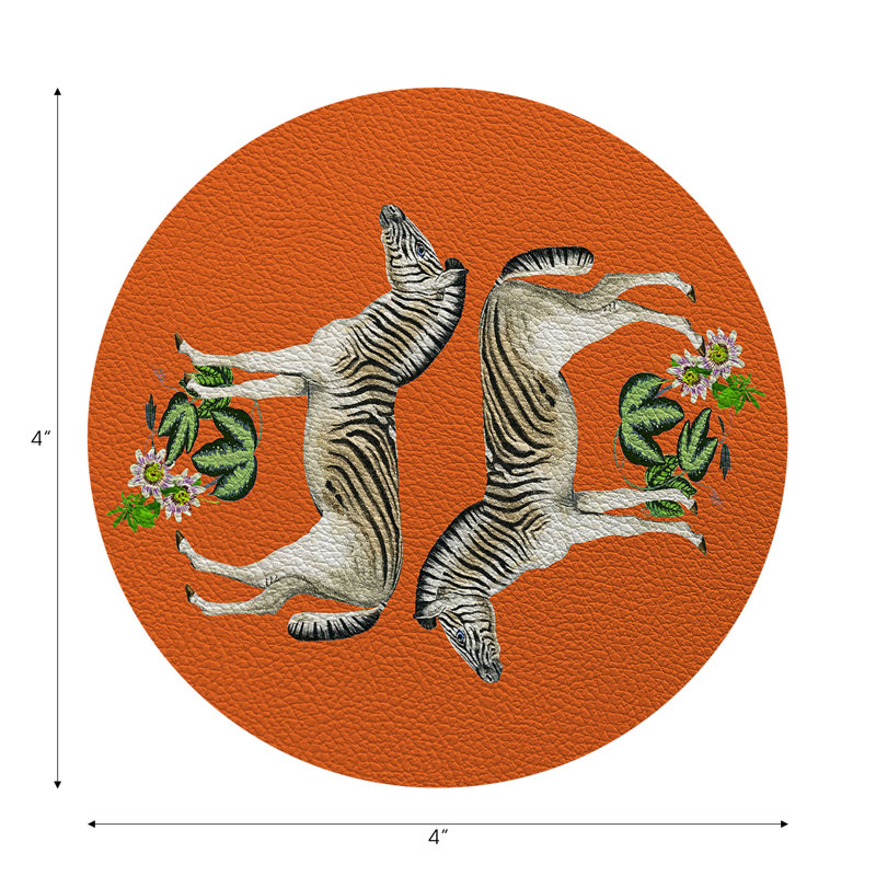 Sous-verres ronds zèbre en cuir végétalien orange, Orange