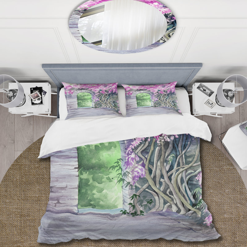 Ensemble de housse de couette en microfibre mauve / gris clair / vert, Housse de couette pour très grand lit et 2 très
