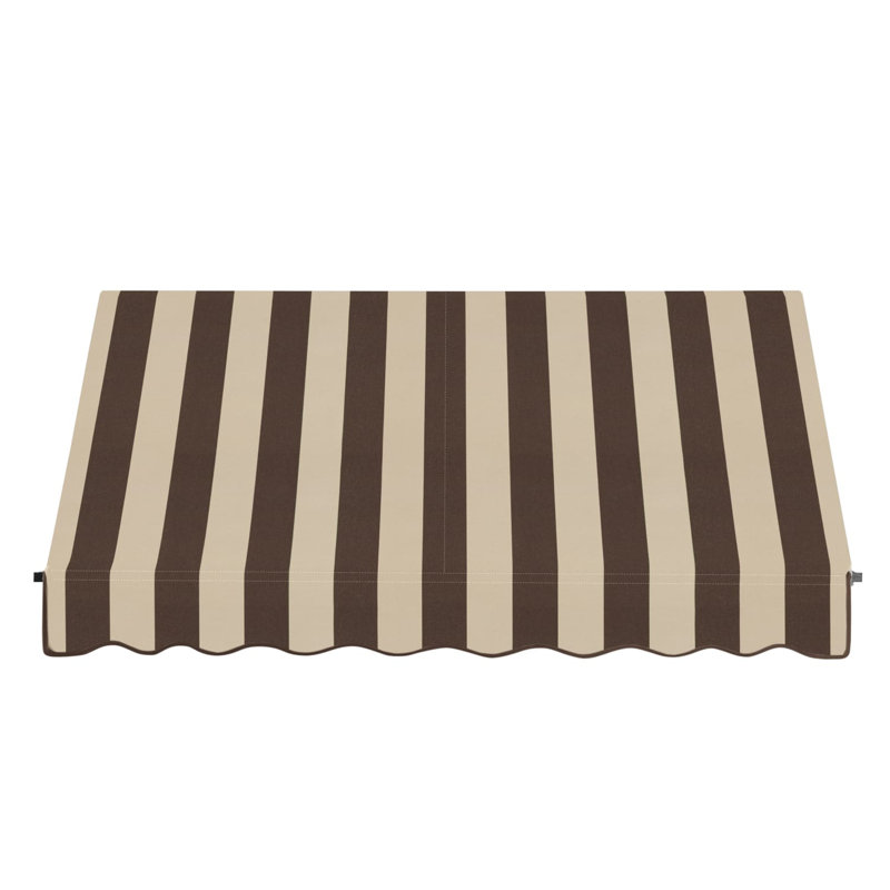 Awntech Santa Fe Acrylic Fabric Fixed Awning with Iron Rope Arms, Brown/Tan Stripe, 44" H x 100.5" W x 36" D