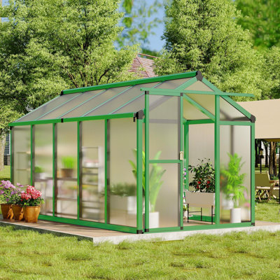 6x10 FT Walk-in Greenhouse for Outdoors – Polycarbonate Panels, Roof Vent, Lockable Door, Aluminum Frame for Backyard, Patio, Lawn
