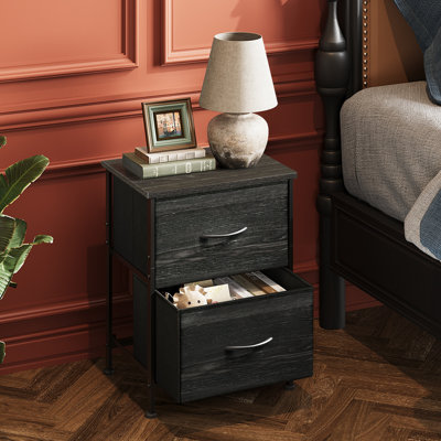 Nightstand with 2 Spacious Drawers For Bedroom, Bedside Table with Metal Frame, End Table with Storage Bins, Small Dresser For Closet, Entryway, College Dorm