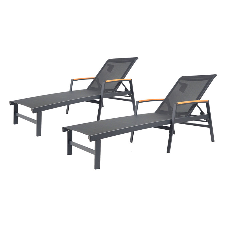 Set Of 2 Chaise Lounge For Sunbathing Reading, Black