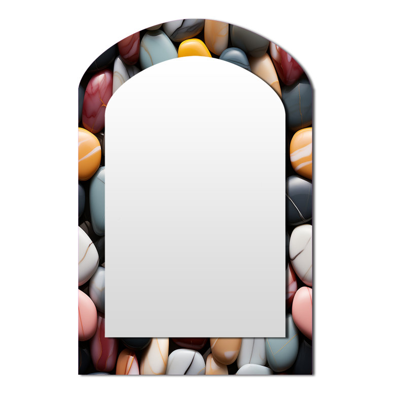 Timeless Meditation Stone Pattern - Marble Asymmetrical Decorative Wall Mirror, Modern Arch Mirror, Printed Metal Art