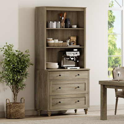 Scarlett Sideboard Cabinet With Bar Hutch, Buffet Cabinet With 3 Drawers And 3 Tier Shelves, 34''