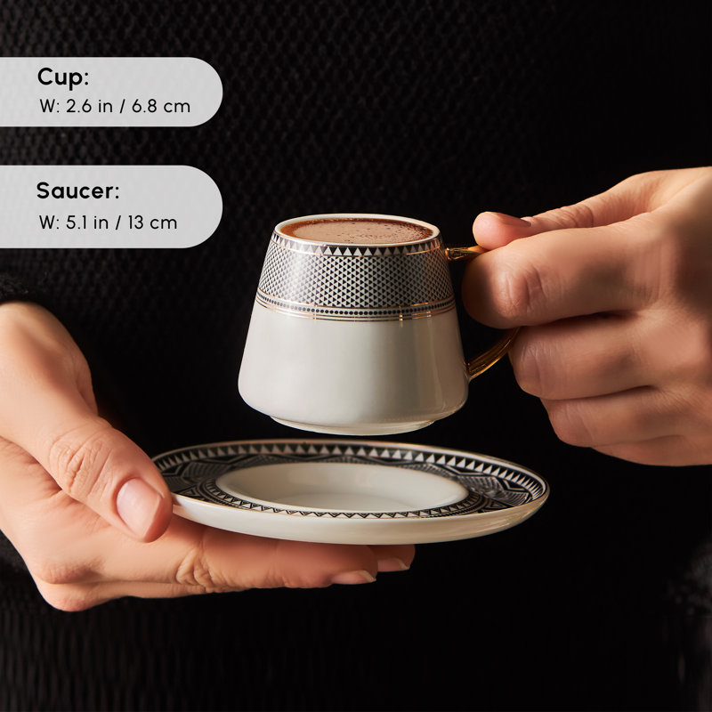 Karaca Globe 12 Piece Porcelain Espresso Turkish Coffee Cup Set For 6 People,