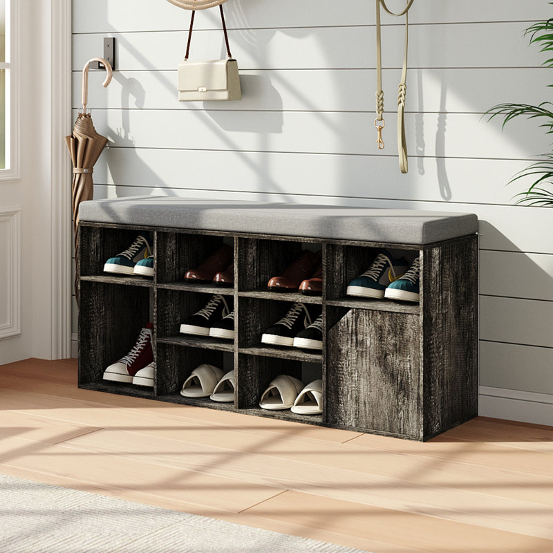 Lewan Linen Upholstered Storage Bench, Grey