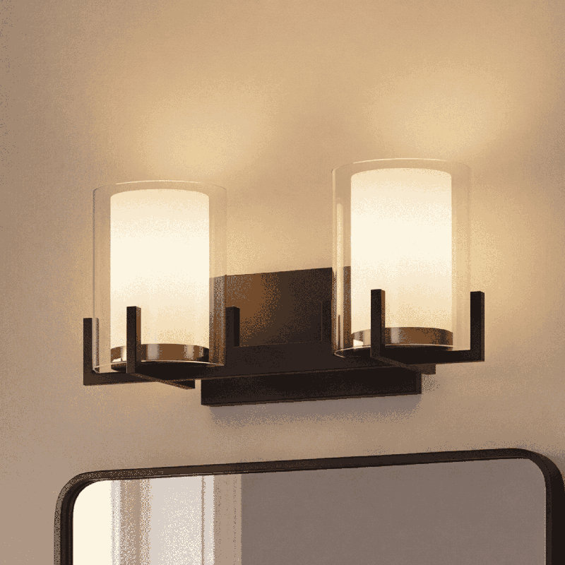 Trimidus 2-Light Bathroom Vanity Light In Matte Black With Warm Brass Accents, 7.5" H x 15" W x 15" D, 2 Lights