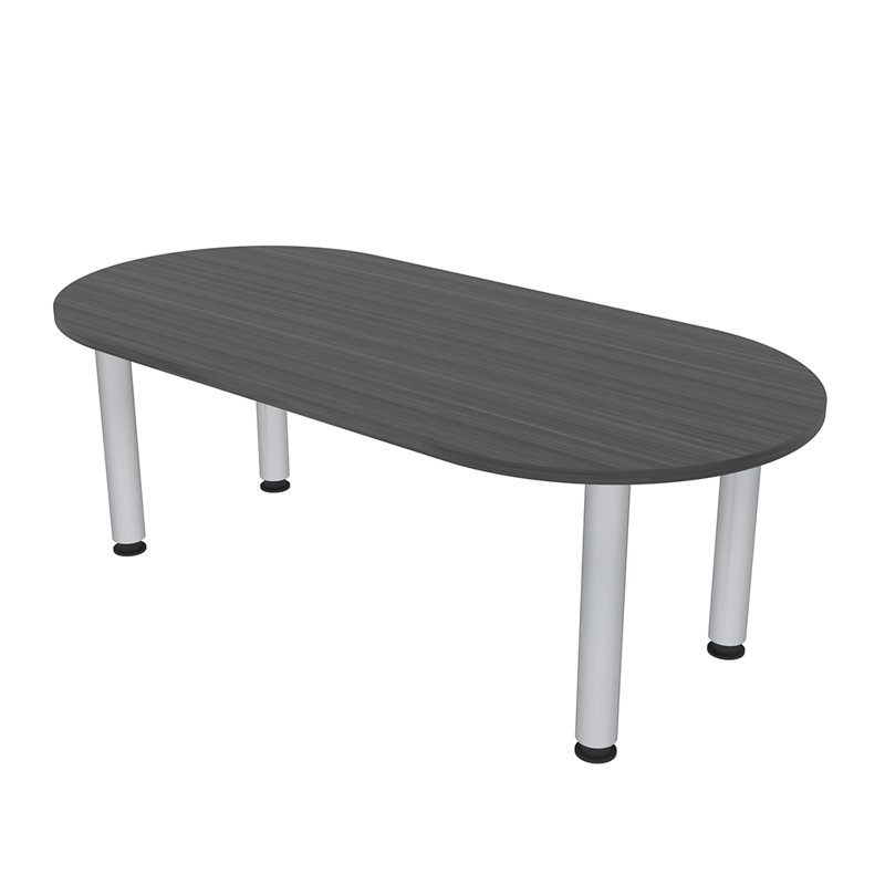 Table de conférence en forme de piste de course avec pieds de poteau, L 60 po x l 36 po, Nuit asiatique, Argent argent