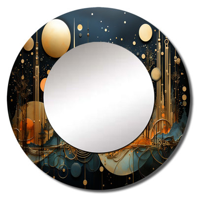 Olwyn Collage Constellations I - miroir à collages abstraits, miroir mural rond unique moderne, impression d'art en métal