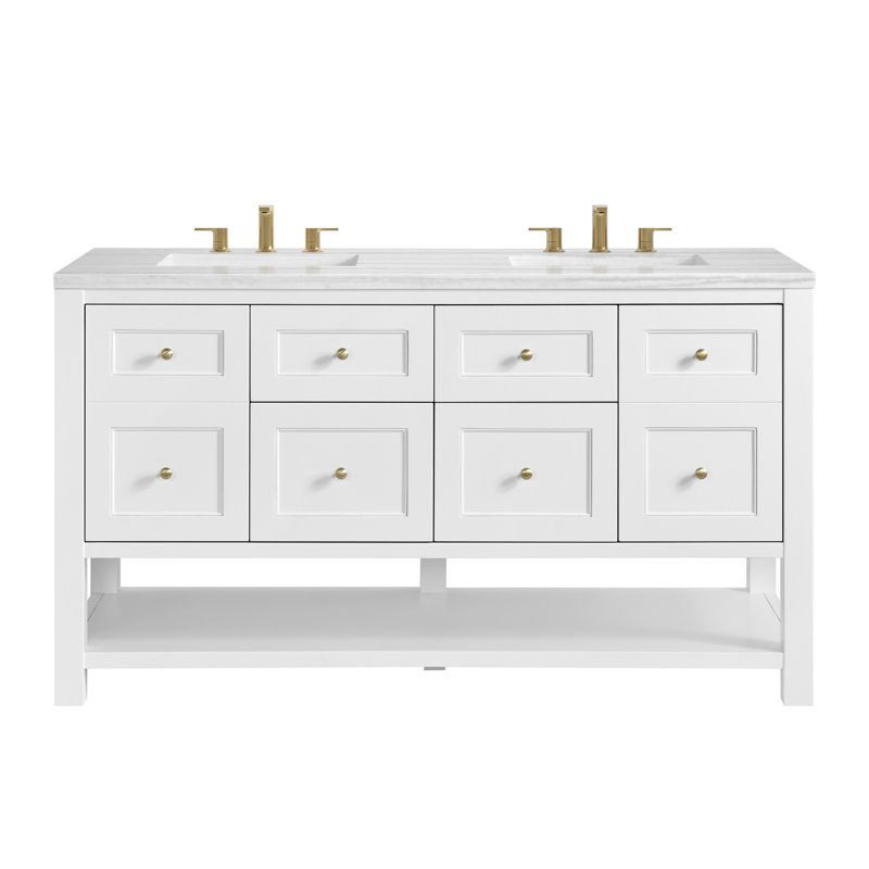 Breckenridge 60'' W Double Vanity, Bright White, Widespread, Ethereal Noctis Silestone