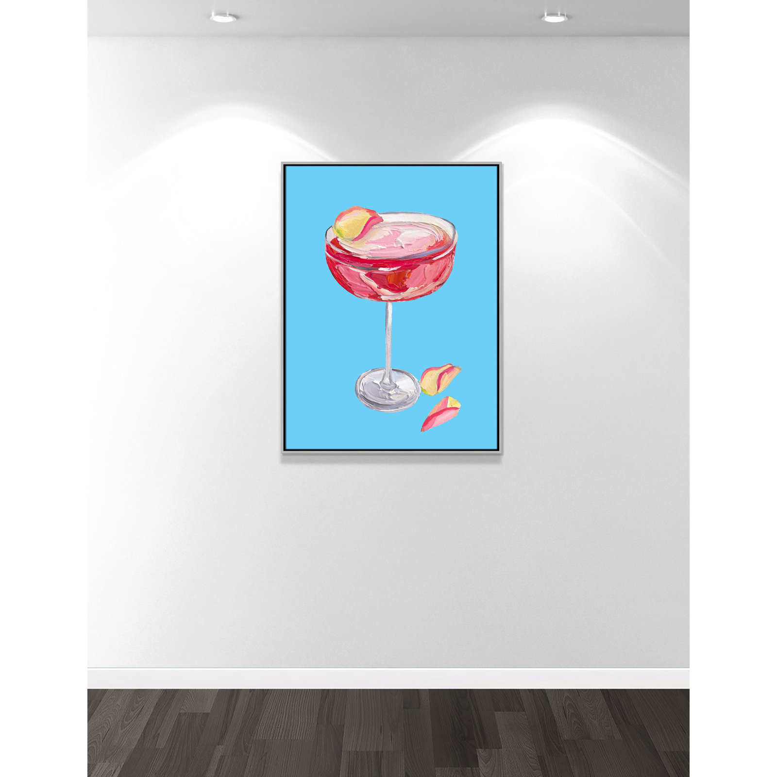 Sparkling Rose Gin Cocktail Print by Straker, 41.5" H x 31.5" W, Silver Floater