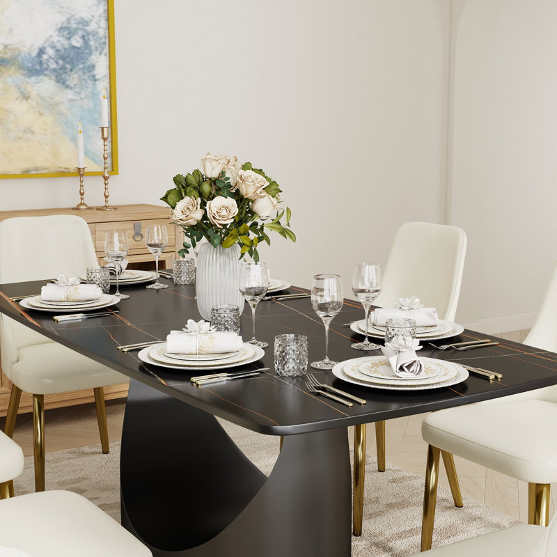 Ensemble de table de salle à manger Shivani pour 6 personnes en pierre frittée, Bronze, Pandora