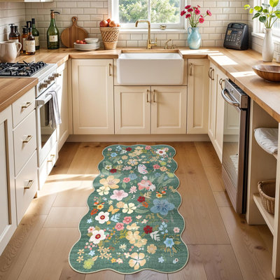 Tapis de salon lavable: grand tapis de chambre à coucher à motif floral antidérapant antidérapant pour la cuisine de la salle à manger