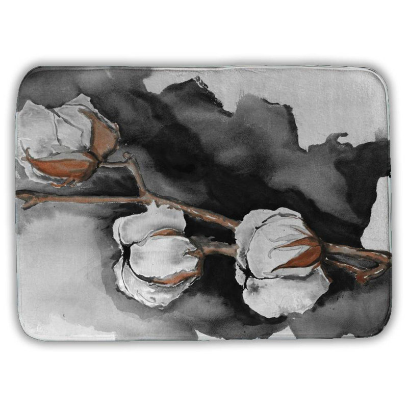 Cotton flowers on a black background Bath Mat with Non-Slip Backing - Quick Dry Memory Foam Bathroom Rug - Absorbent - Modern Plush Spa-Style - Machine Washable