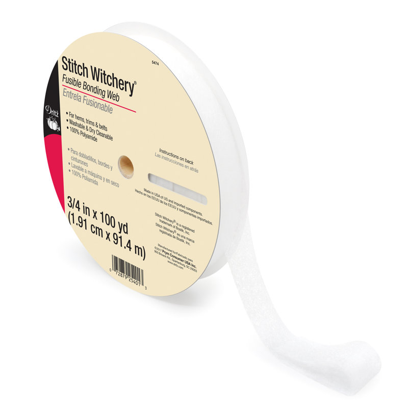 Sangle de collage fusible Dritz Stitch Witchery, poids régulier, 3/4 po x 100 verges, blanc