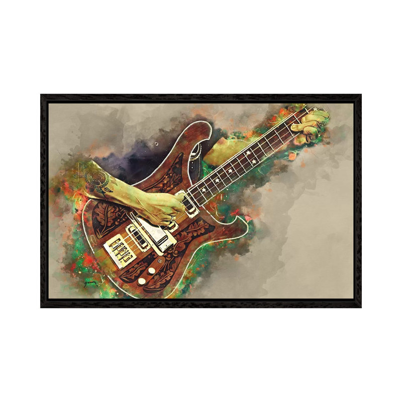 Lemmy's Bass Guitar - Painting on Canvas, 66.04cm H x 101.6cm W x 3.81cm D, Black Floater Framed