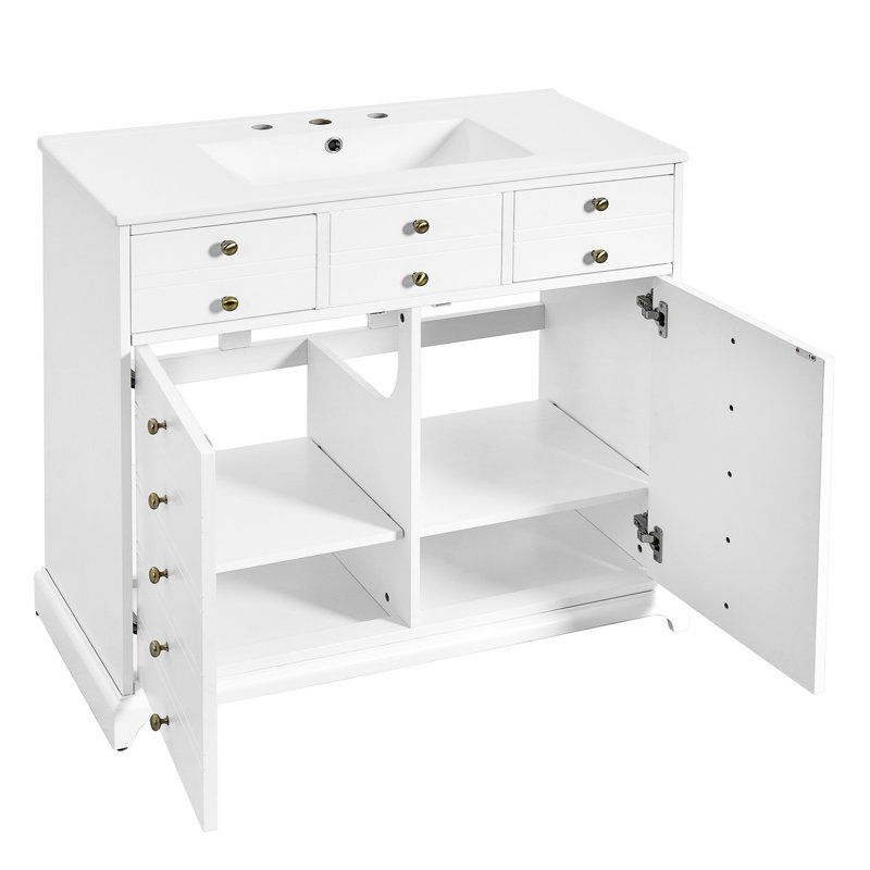 Meuble-lavabo en céramique 36 po - Bois massif et construction, 2 tiroirs, blanc, grande armoire de rangement
