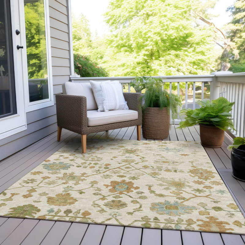 Tapis ivoire Xhevrie intérieur / extérieur lavable à la machine, Rectangle 10 pi x 14 pi