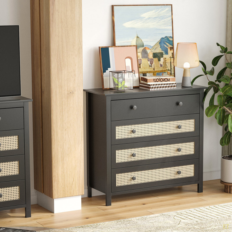 Buffet avec 4 tiroirs, console moderne en bois pour la cuisine, le salon et le couloir, Noir