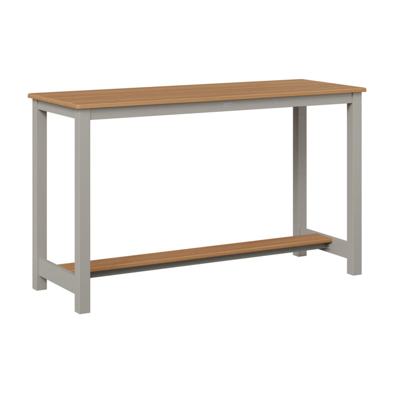 Balcony Outdoor Rectangle Bar Table, Platinum Silver, 35.5" H x 60" W x 22" D, Natural Teak