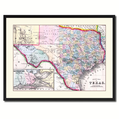 Texas Vintage, reproduction de carte ancienne sur toile avec cadre photo 28 x 37