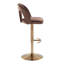 Tabouret de bar réglable en métal doré et velours espresso avec repose-pieds arrondi en T - ensemble de 2-130035256