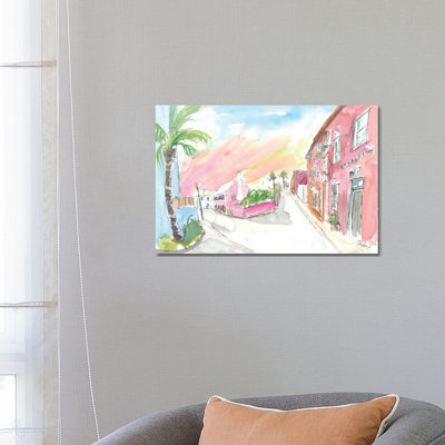 Sunny Bermuda Street Scene In St George's by Markus & Martina Bleichner - Wrapped Canvas Painting