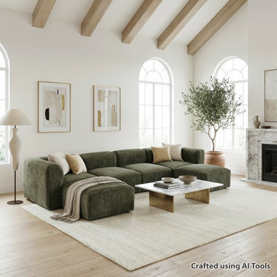 Chenille Modular Sectional Sofa with Deep Seat and 2 Ottomans